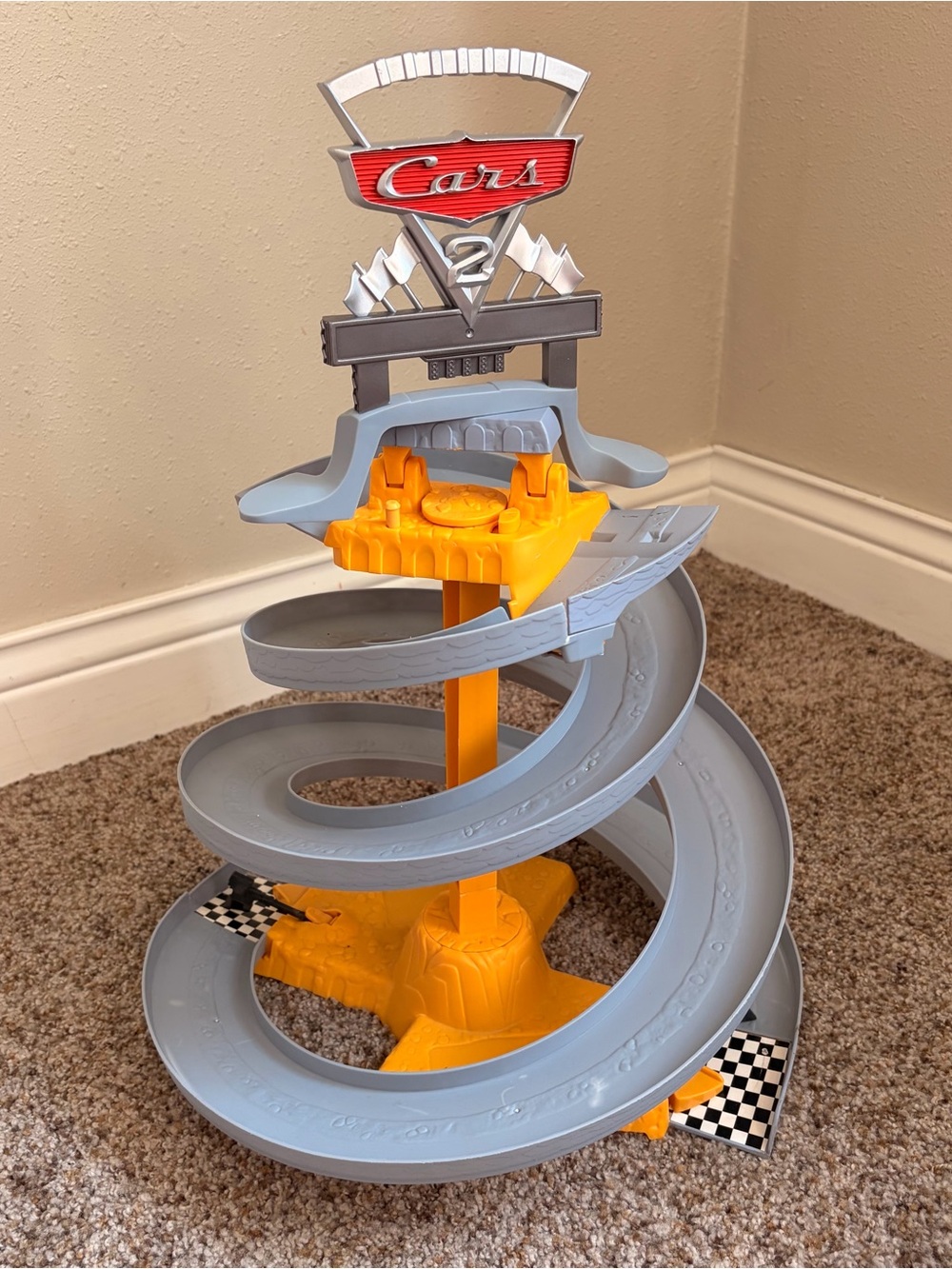 Disney Cars Spiral Race Track Playset - Gray & Yellow